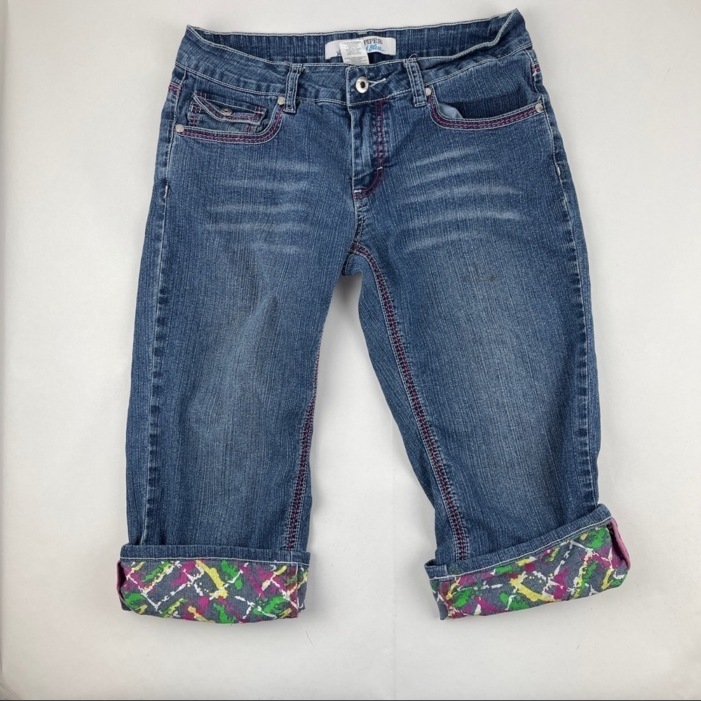 Piper & Blue Jeans Girls Size 7 Crop Blue Denim Rolled Hem